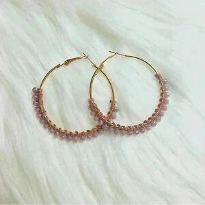 Rose Gold Beaded Hoop Earrings